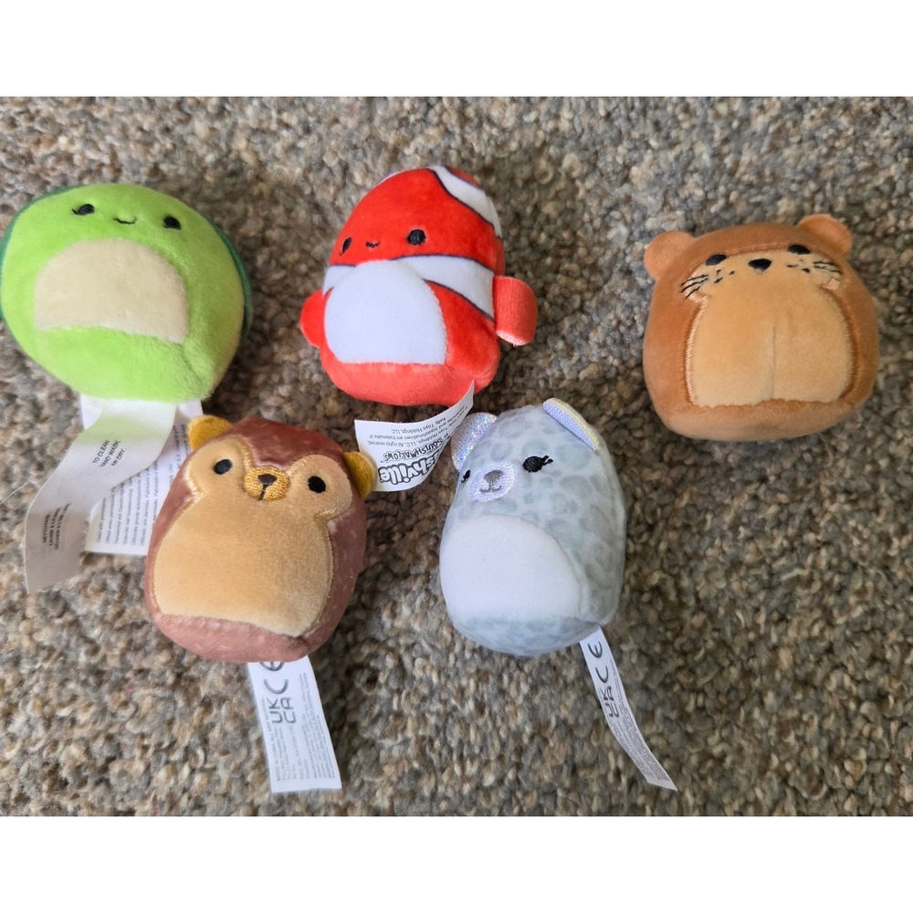 Squishville by Squishmallows Mini Plush 2 Inch Lot of 5 Turtle Clownfish Leopard